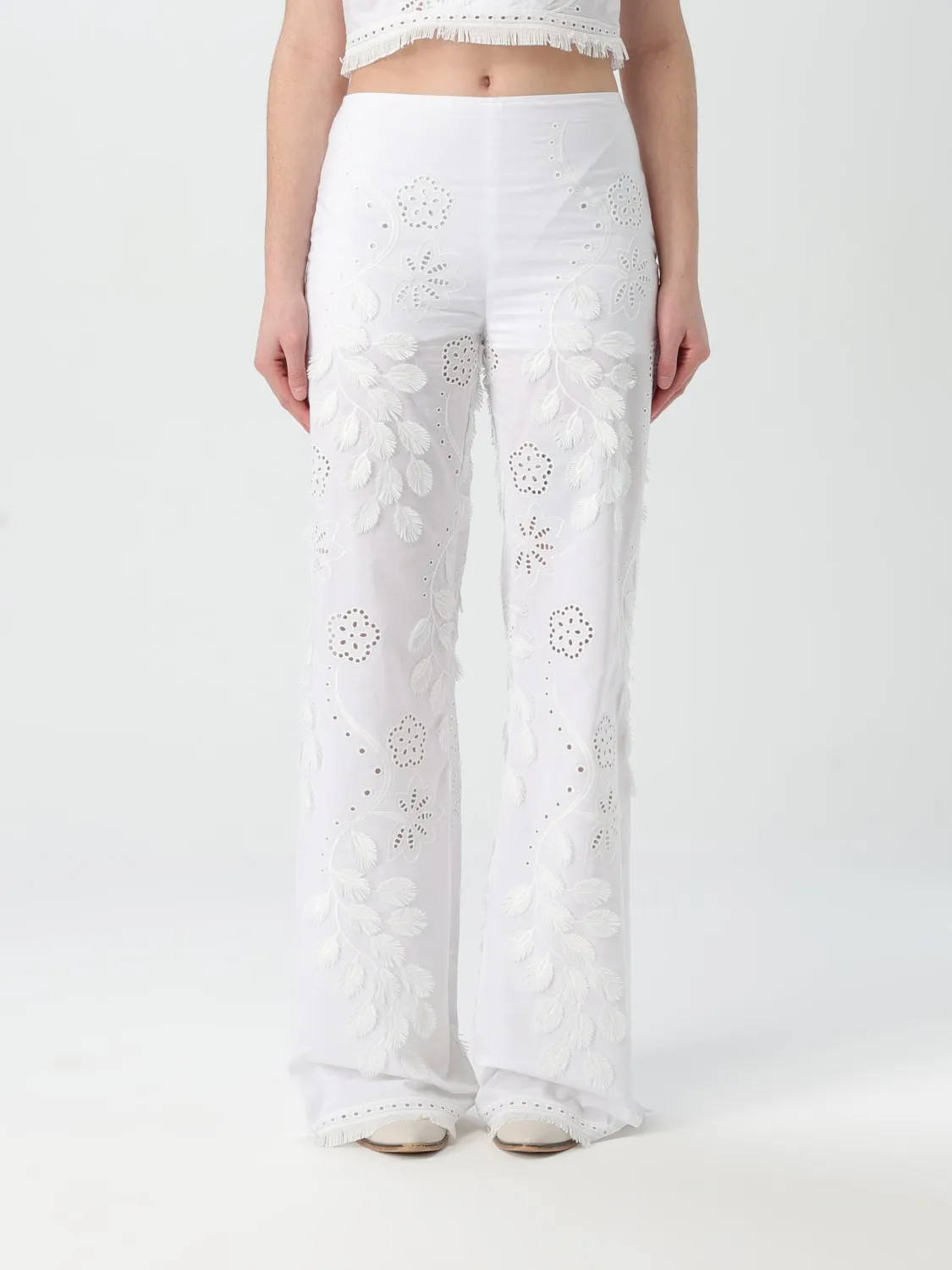 Pantalone Alberta Ferretti in misto cotone con ricami