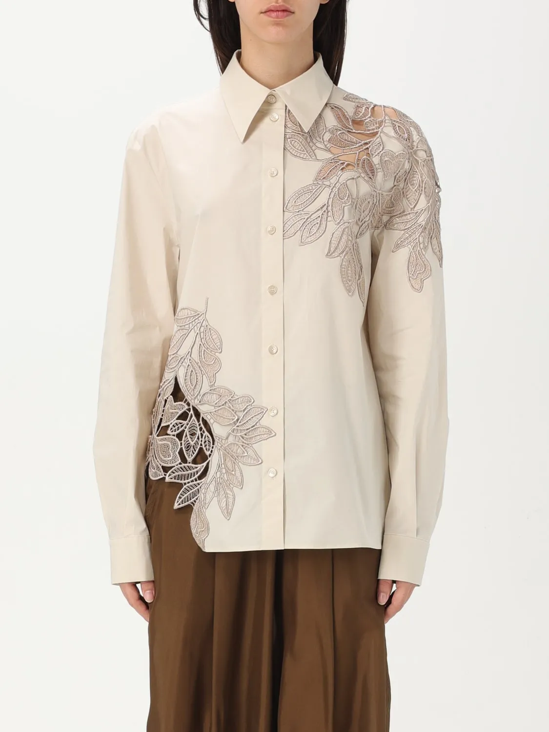 Camicia Alberta Ferretti in cotone stretch con pizzo