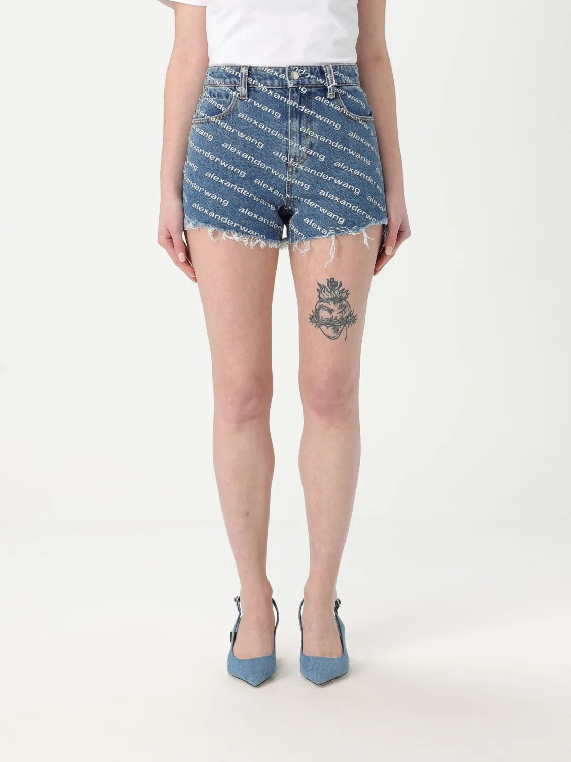 Pantaloncino Alexander Wang in denim con stampa logo
