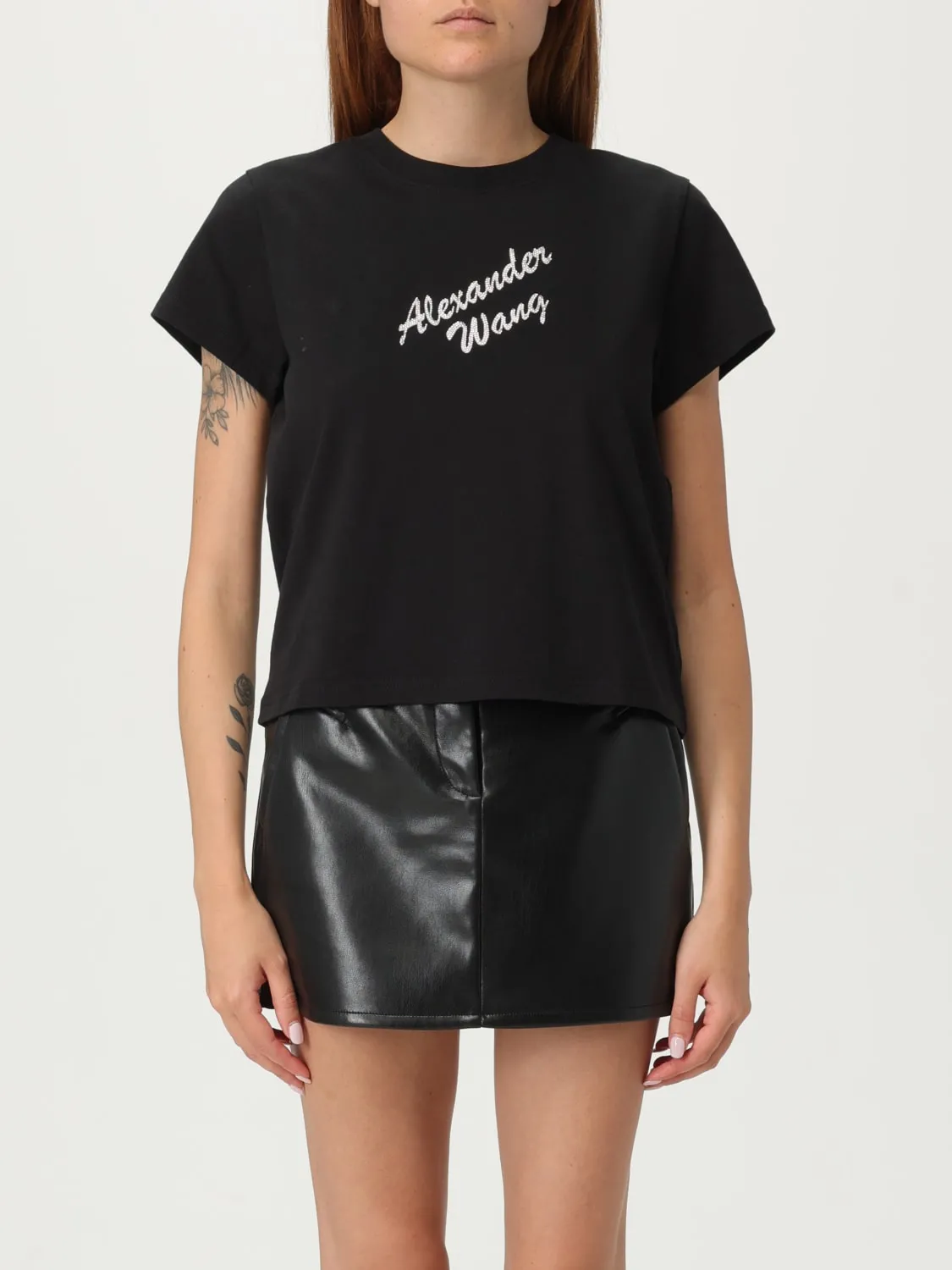 T-shirt in cotone con logo di strass Alexander Wang