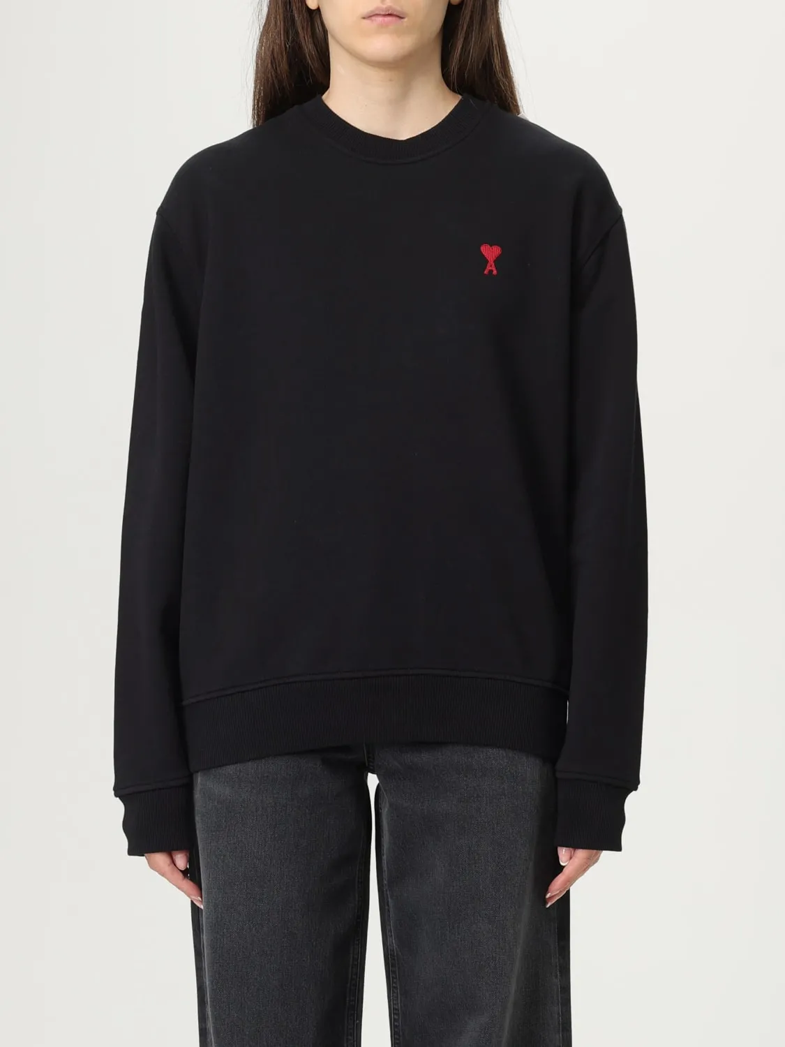 Felpa a girocollo in cotone con logo Ami Paris