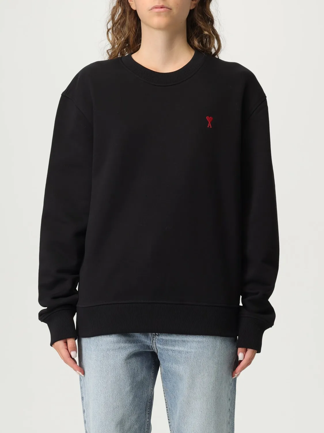 Felpa basic Ami Paris in cotone con ricamo