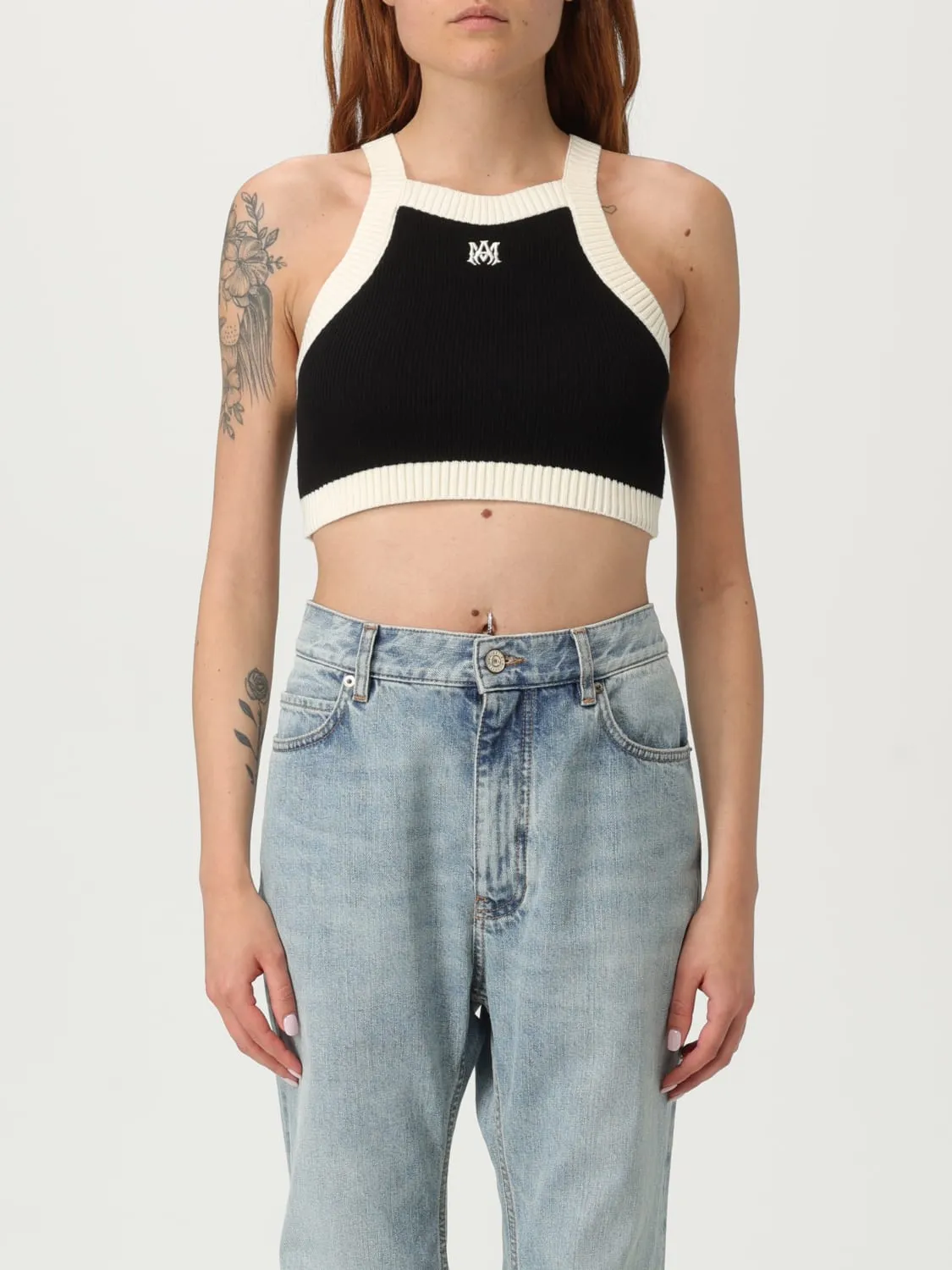 Top cropped Courrèges in maglia di misto cotone