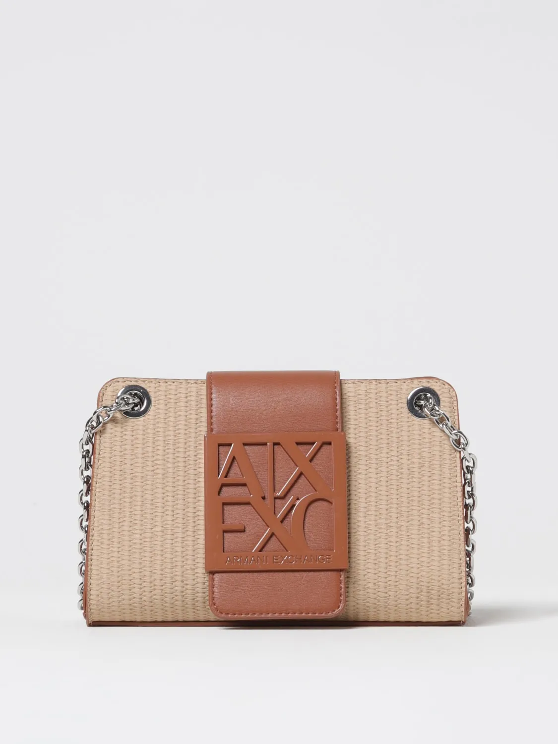 Borsa a tracolla Armani Exchange in pelle sintetica e rafia intrecciata