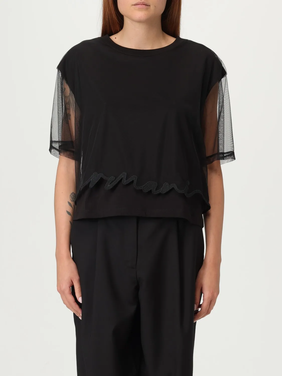 T-shirt in tulle con logo Armani Exchange