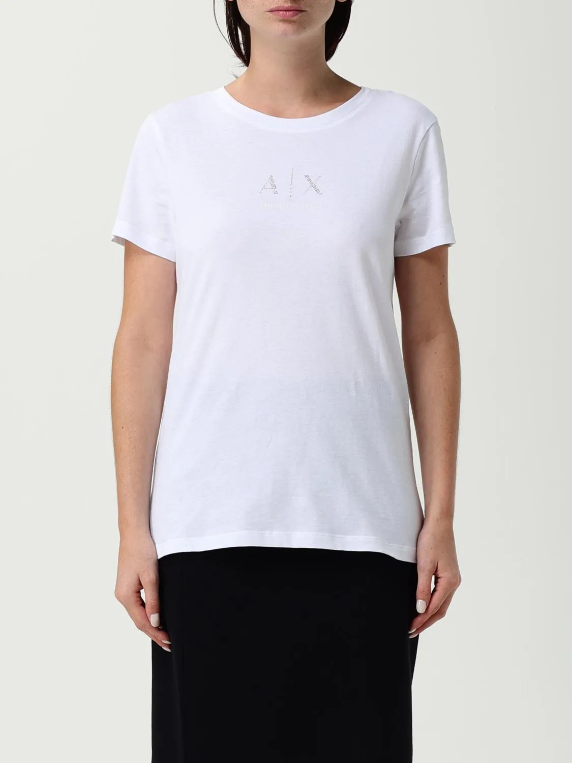 T-shirt in cotone con logo di strass Armani Exchange