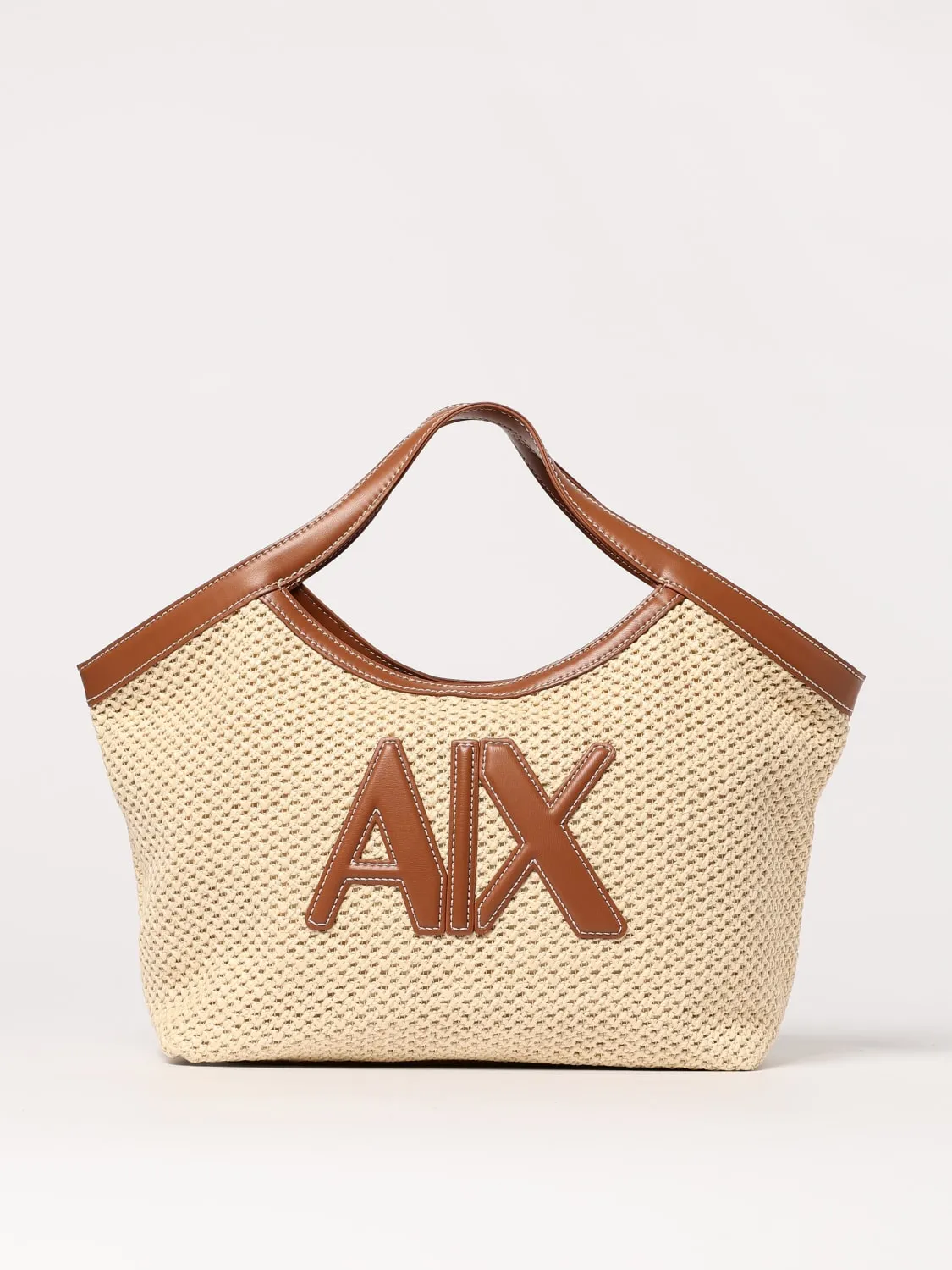 Borsa Armani Exchange in rafia e pelle sintetica