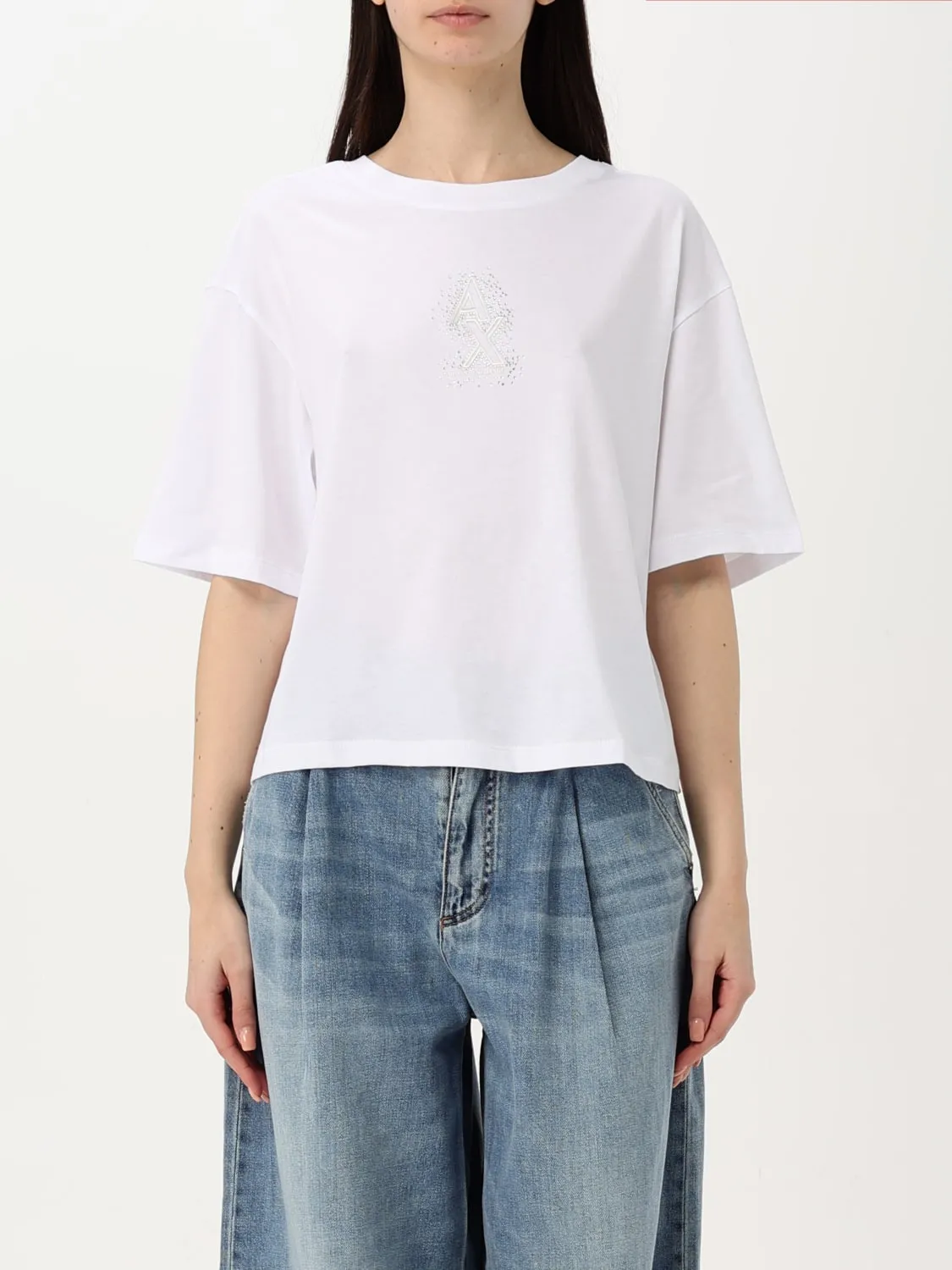 T-shirt con logo di strass Armani Exchange