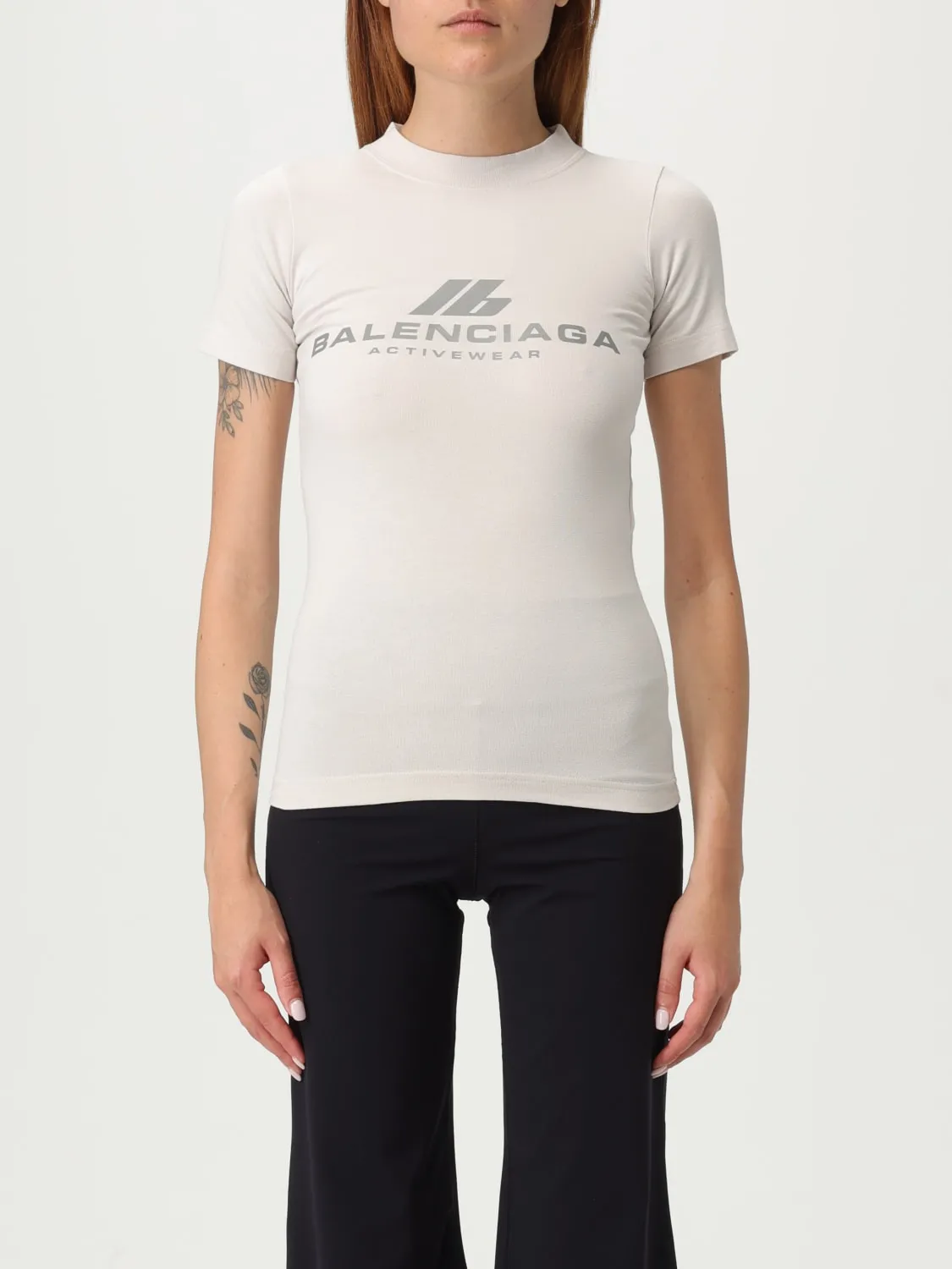T-shirt in cotone stretch con logo Balenciaga
