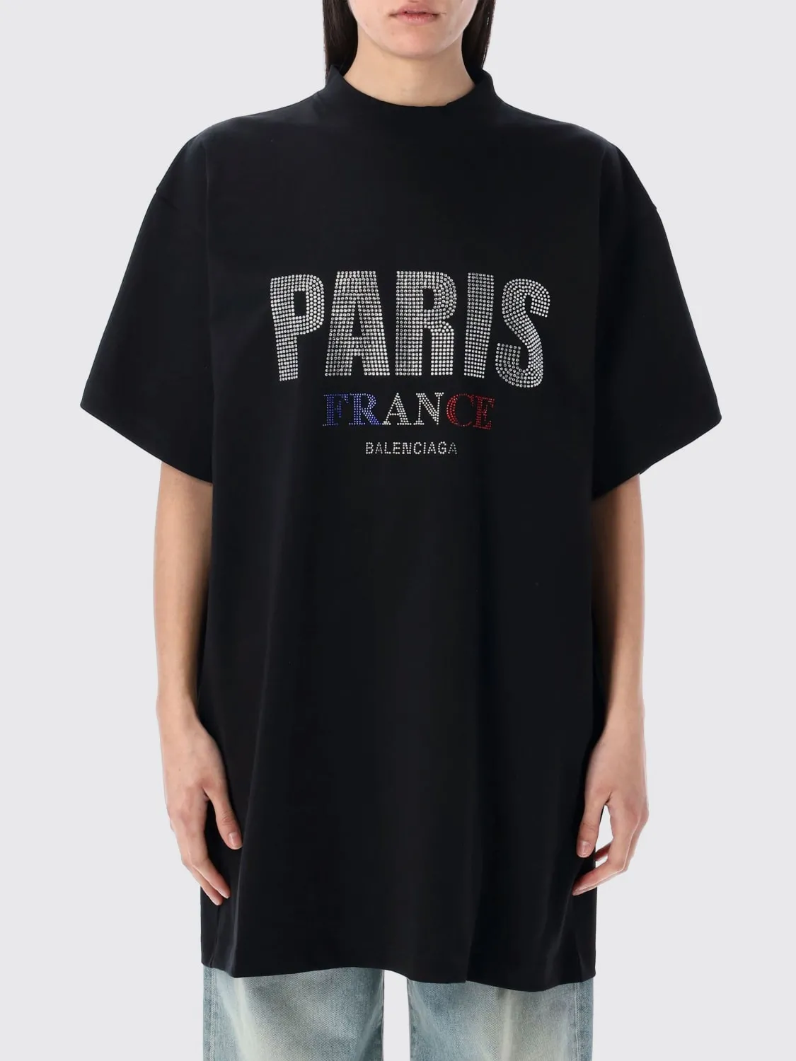 T-shirt in cotone con strass Balenciaga