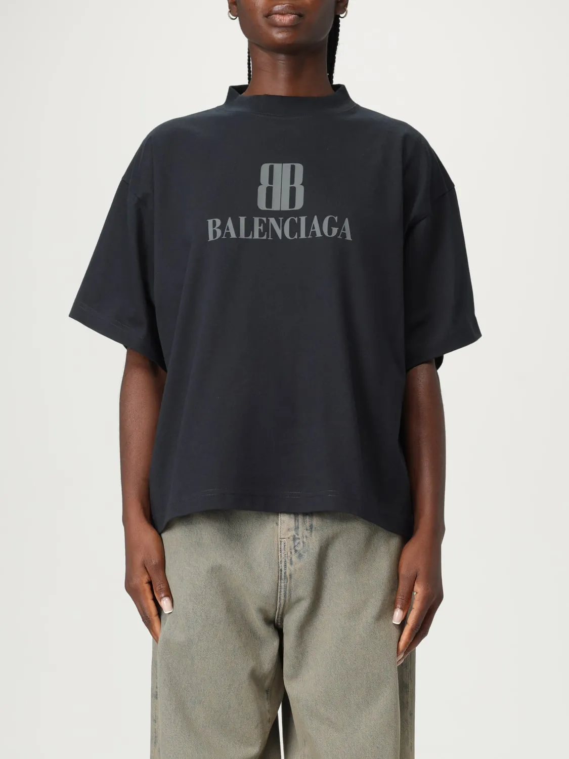 T-shirt in cotone con stampa logo Balenciaga