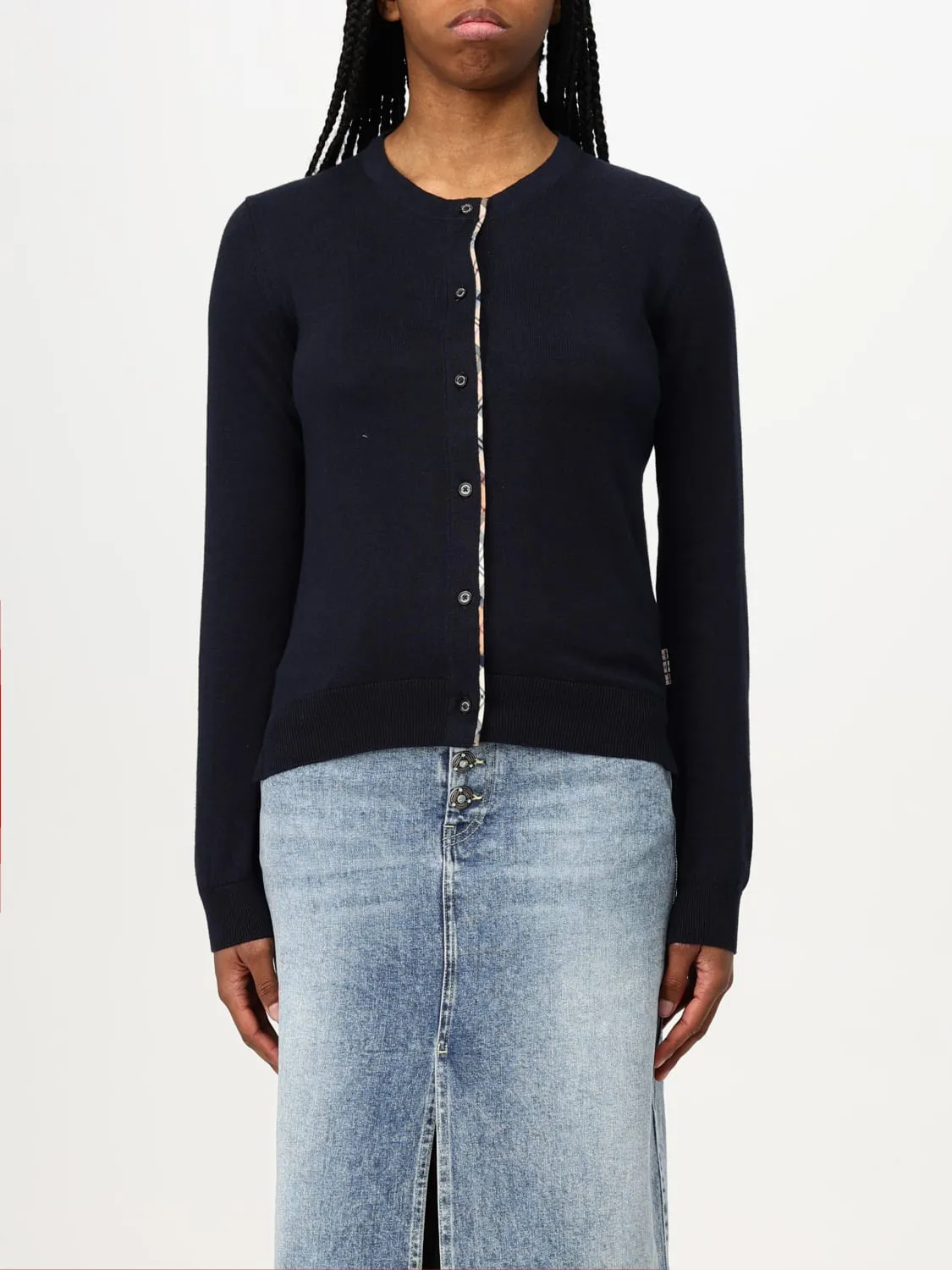 Cardigan a girocollo con toppe check Barbour