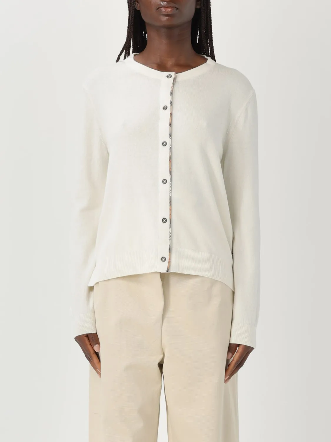 Cardigan di cotone e cashmere con toppe check Barbour