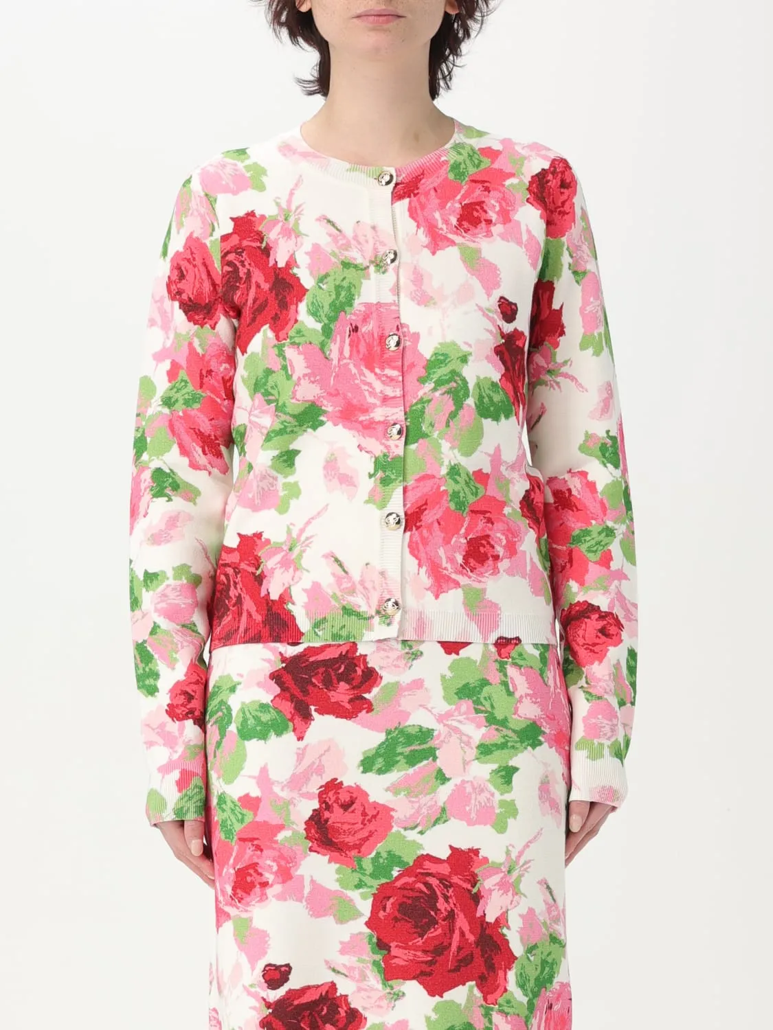 Cardigan a girocollo in viscosa floreale Blumarine