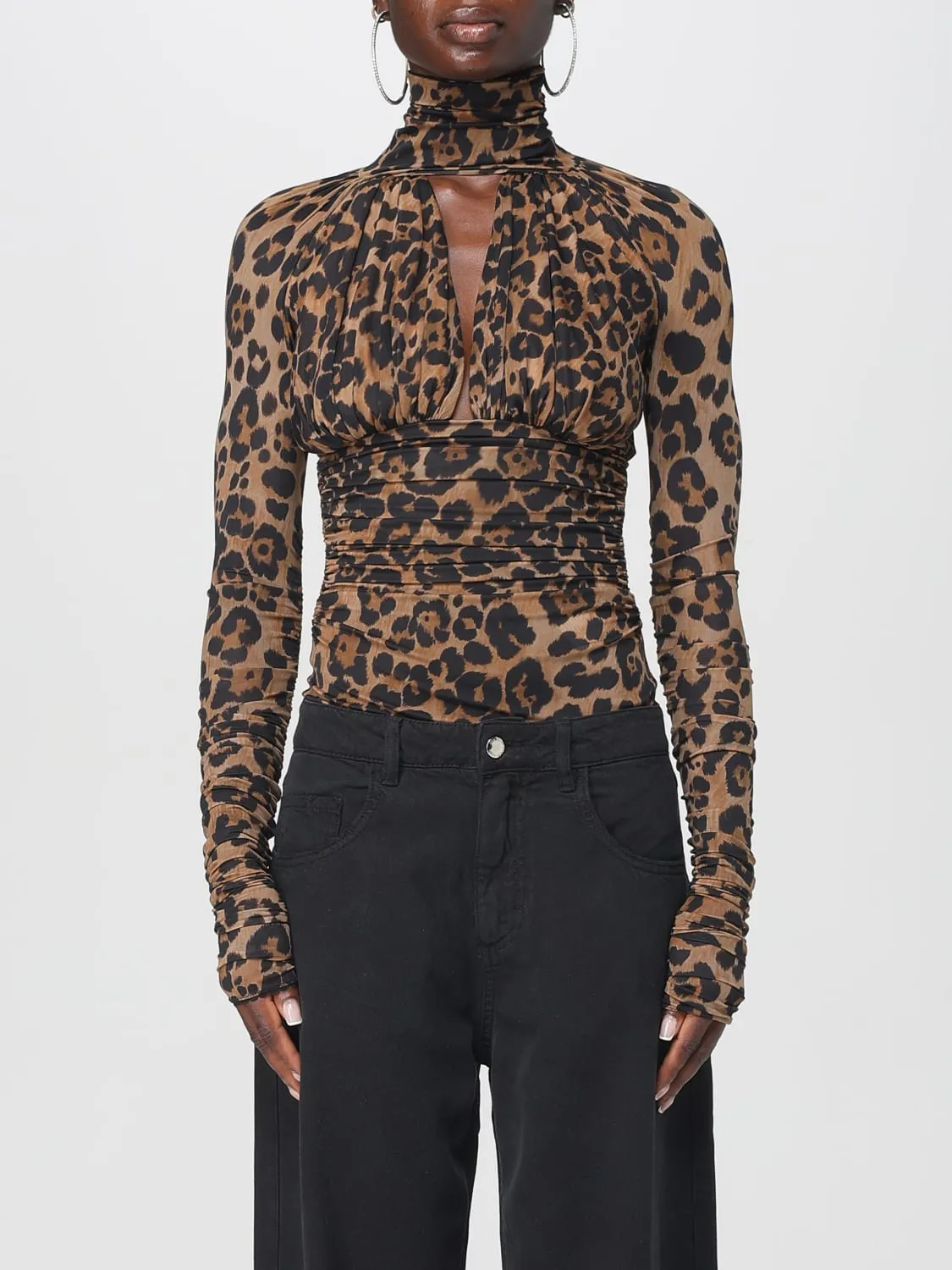 Top a body Blumarine in jersey con stampa animalier