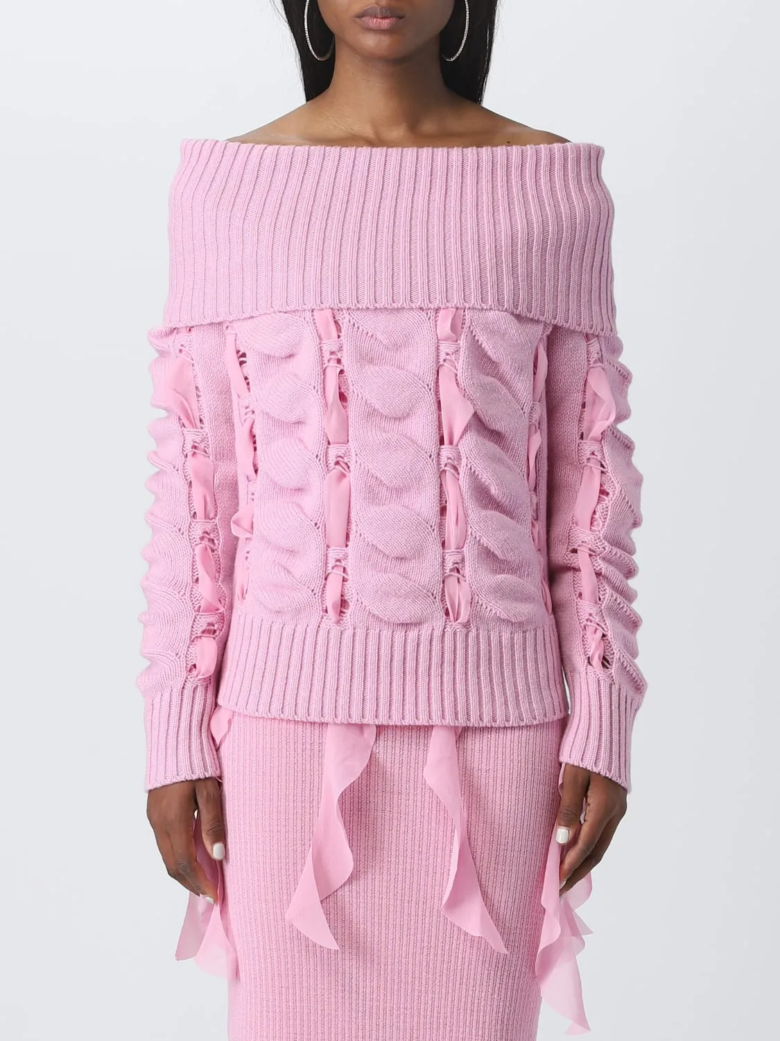 Maglia Blumarine in lana con nastri in georgette