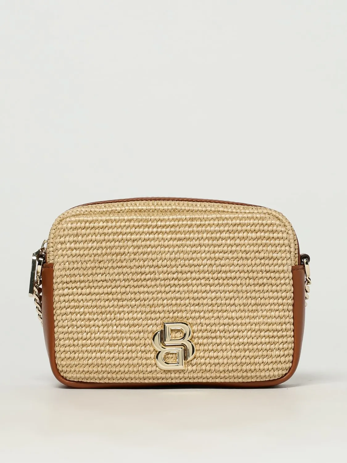 Borsa a tracolla in rafia con monogramma Boss