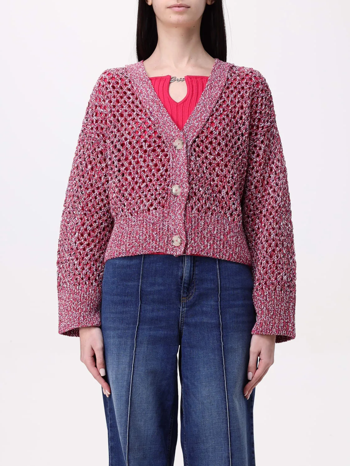 Cardigan a v in maglia di cotone Boss