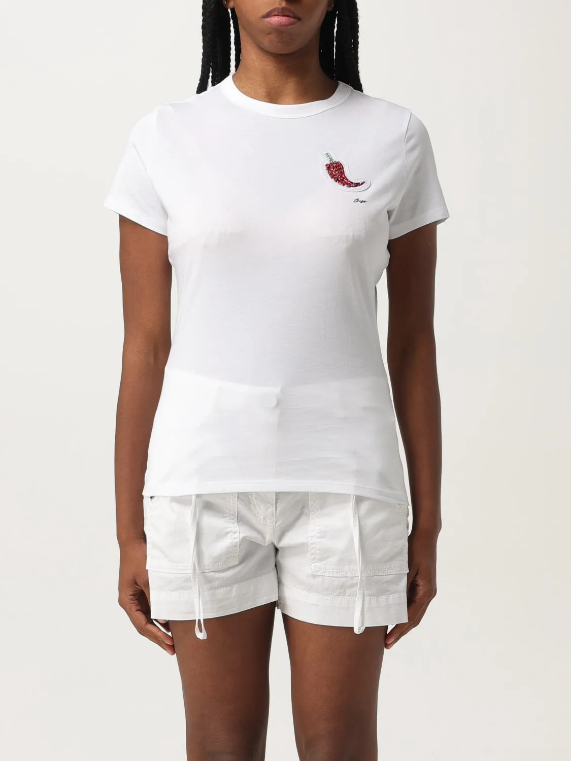 T-shirt in cotone con cornetto di strass Boss