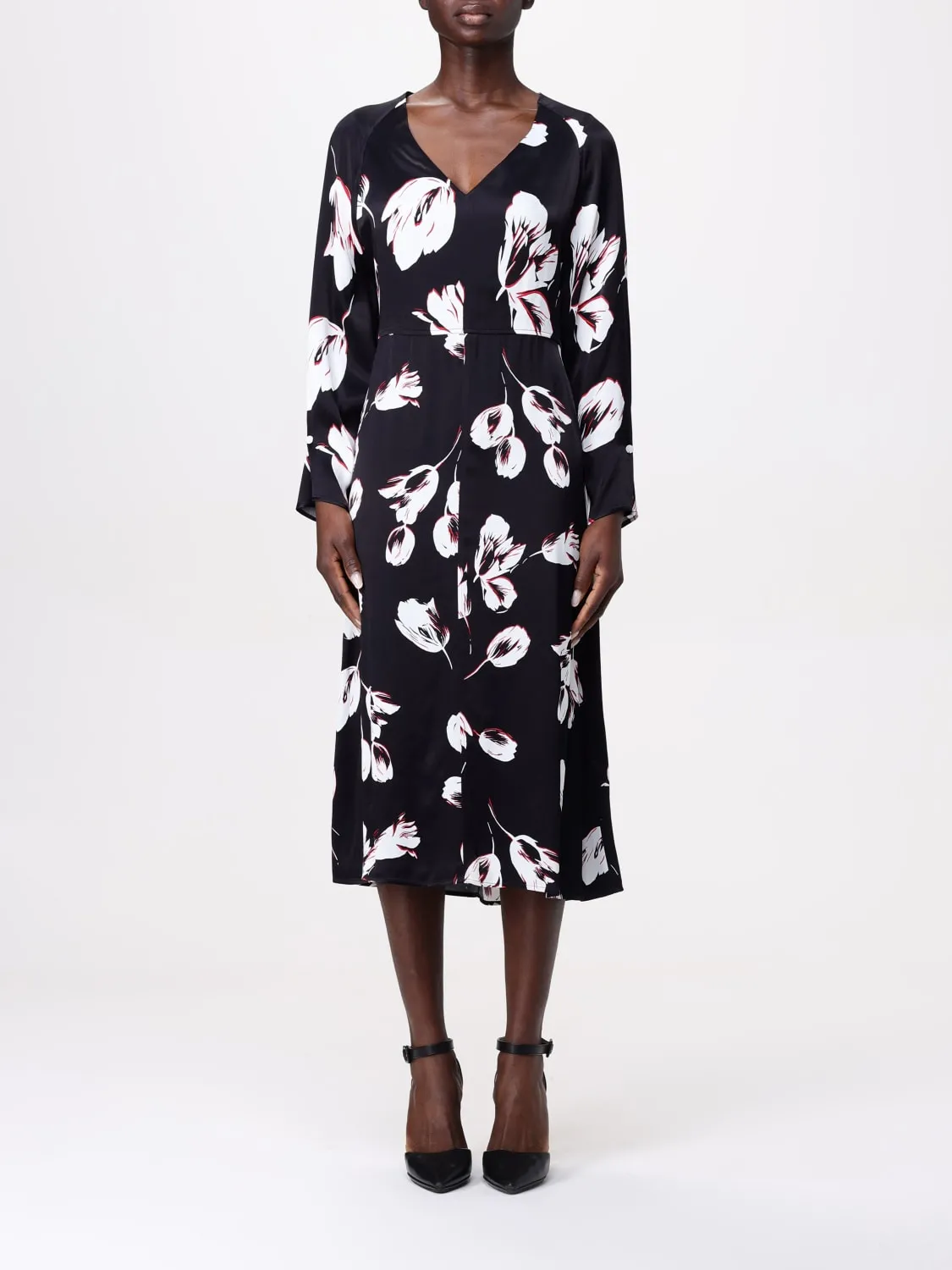 Abito midi Boss in raso stampato