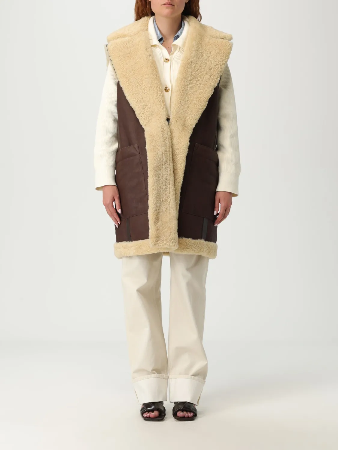 Gilet Bottega Veneta in pelle e shearling