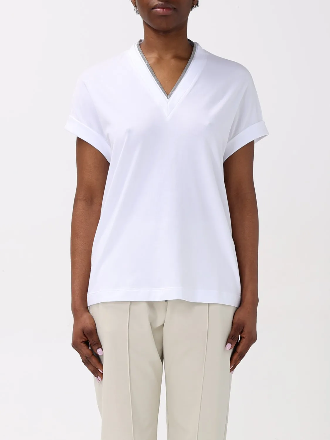 T-shirt a v in cotone Brunello Cucinelli