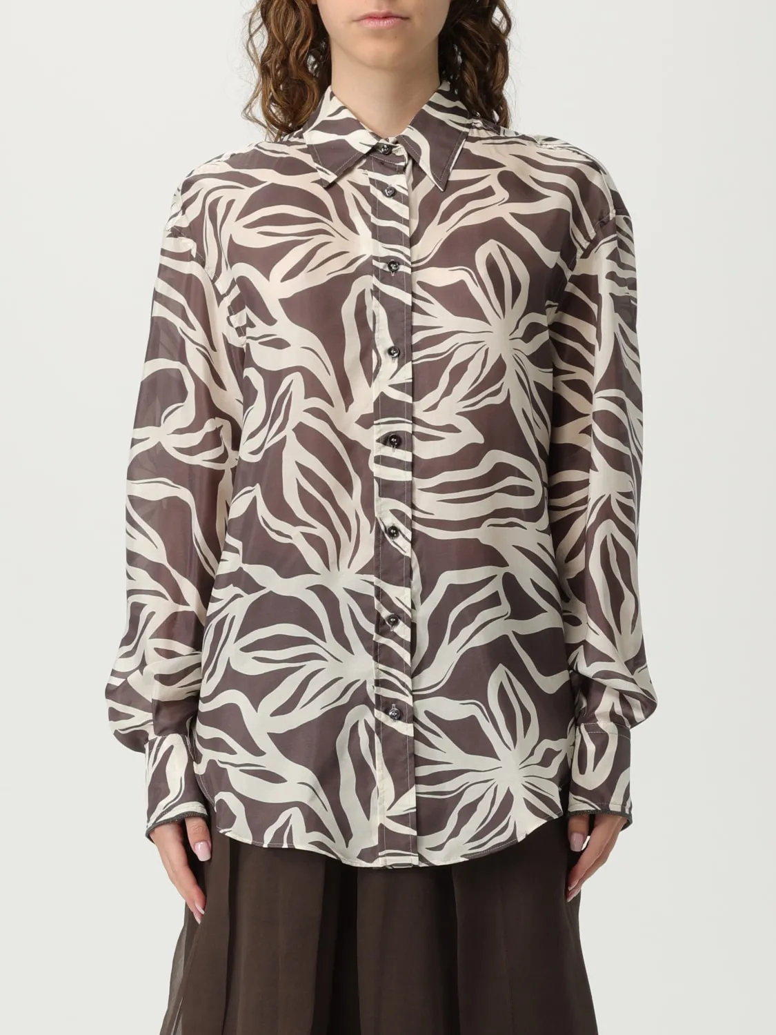 Camicia Brunello Cucinelli in seta con stampa floreale