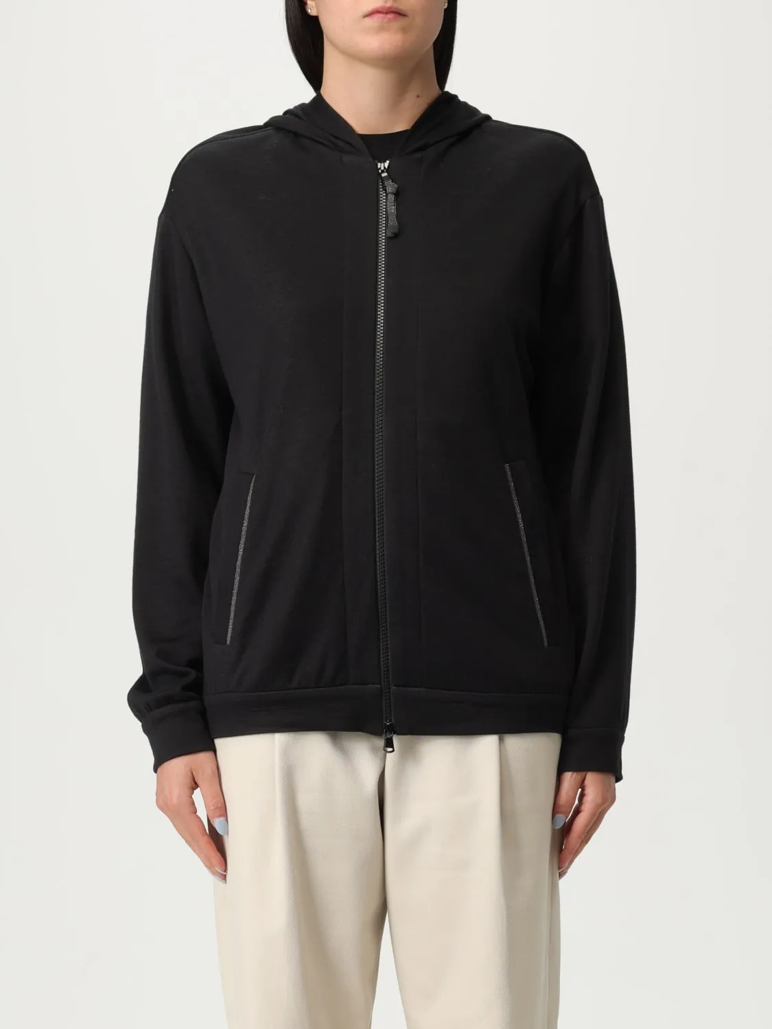 Felpa con cappuccio in cotone e seta Brunello Cucinelli