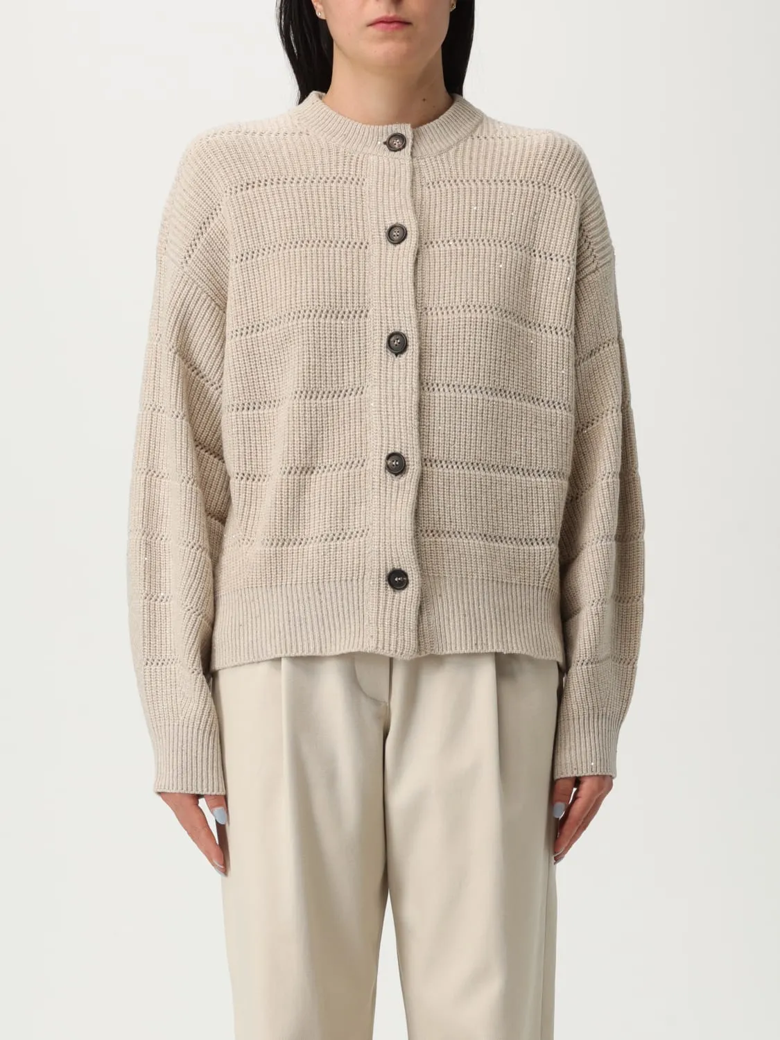 Cardigan a girocollo in cashmere e lana Brunello Cucinelli