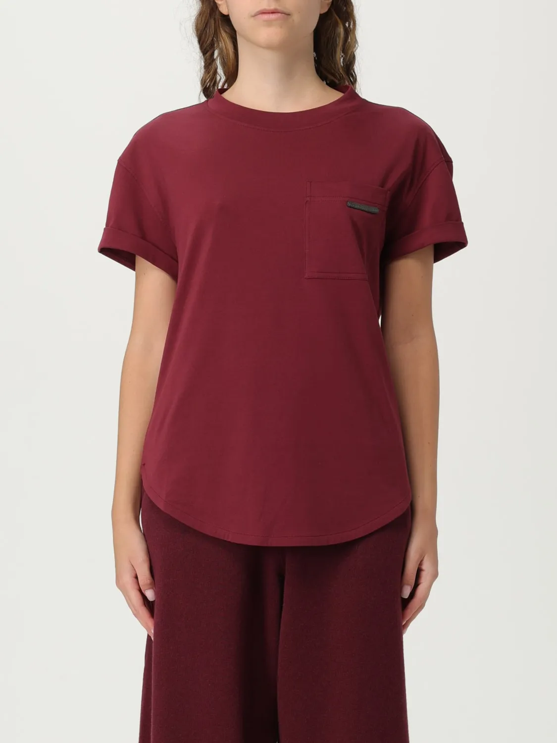 T-shirt basic in cotone con monile Brunello Cucinelli