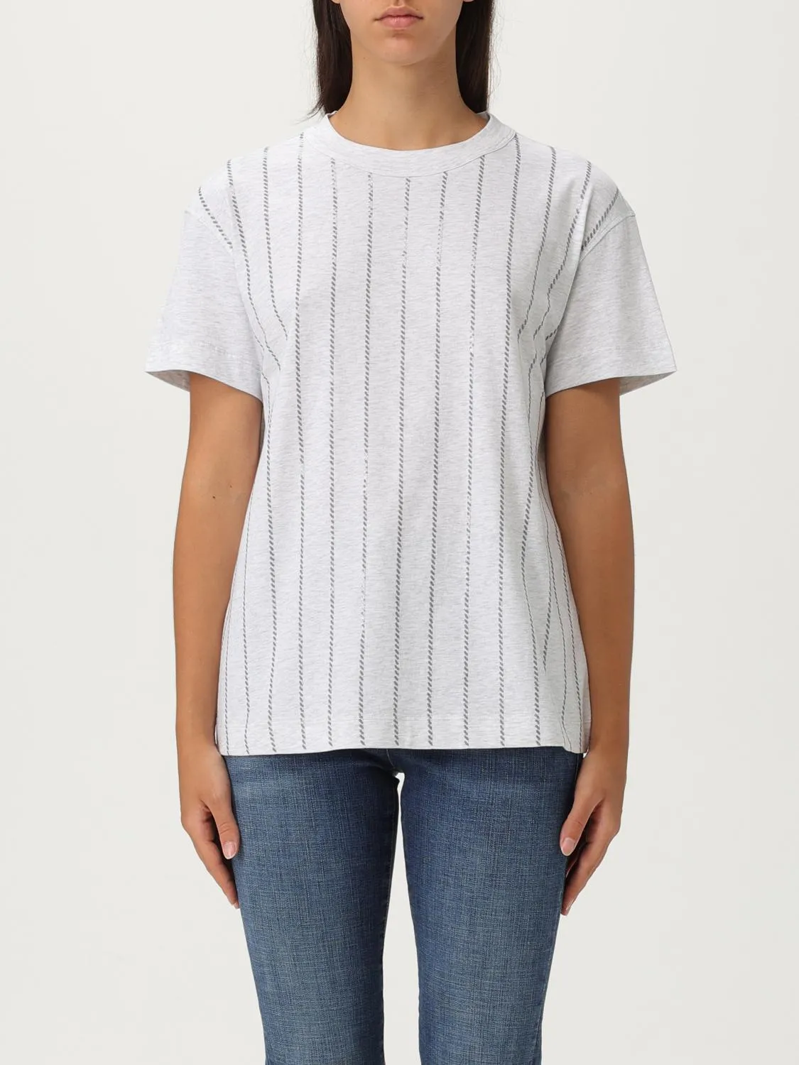 T-shirt in cotone con paillettes Brunello Cucinelli