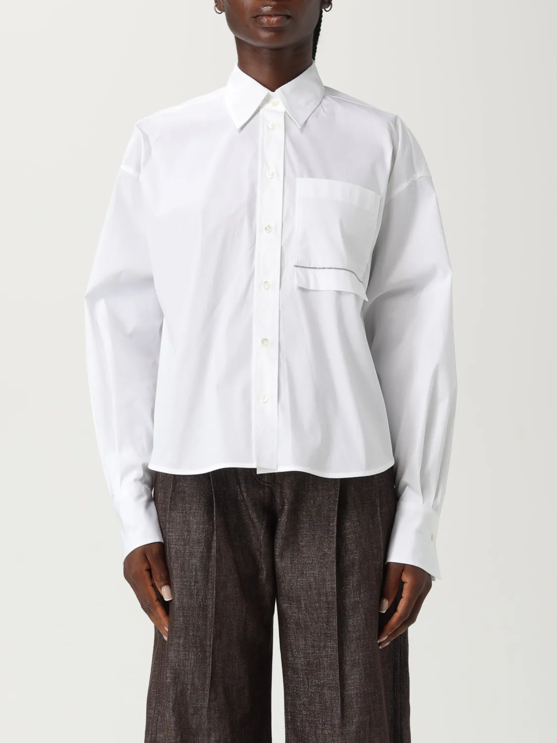 Camicia Brunello Cucinelli in popeline con monile nickel-free