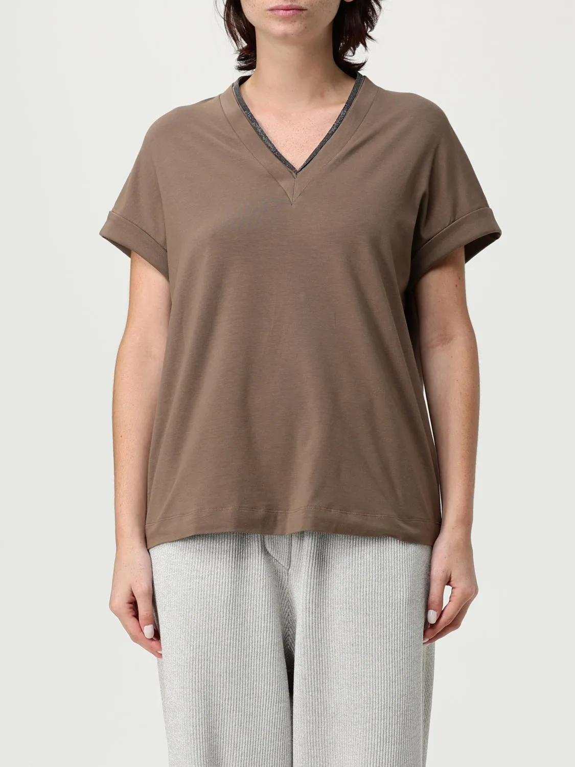 T-shirt in cotone con monile Brunello Cucinelli