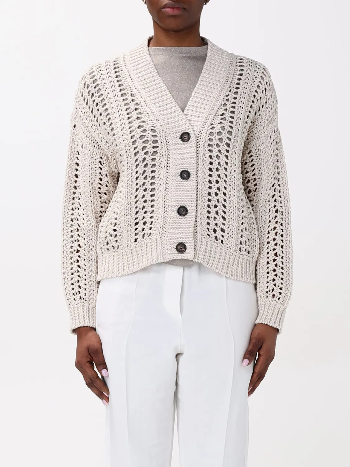 Cardigan a v Brunello Cucinelli in cotone