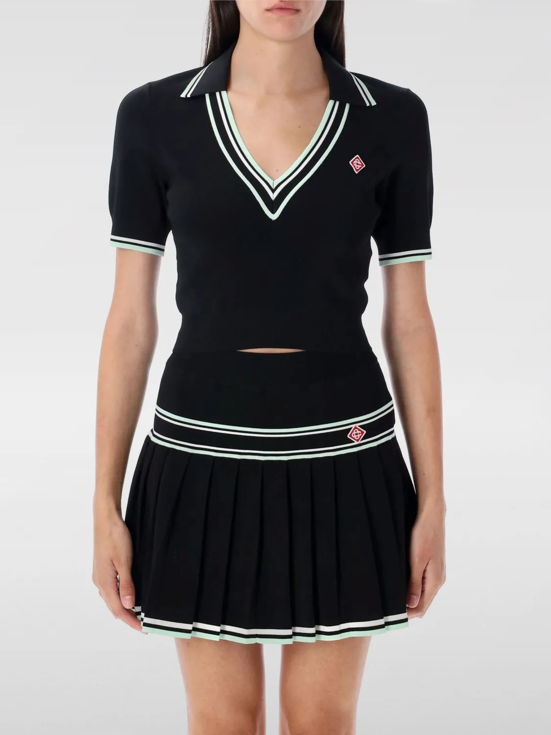 Polo crop in viscosa con logo Casablanca