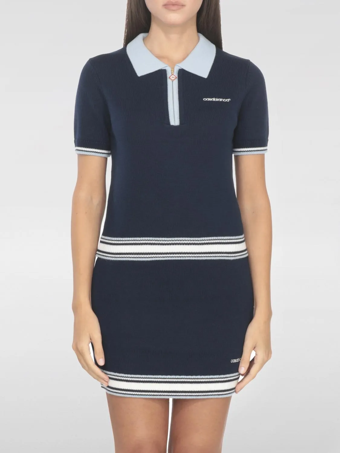 Polo in lana a coste con logo Casablanca