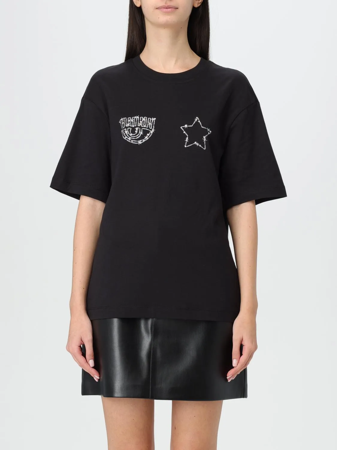 T-shirt Chiara Ferragni in cotone con logo di ricami e strass