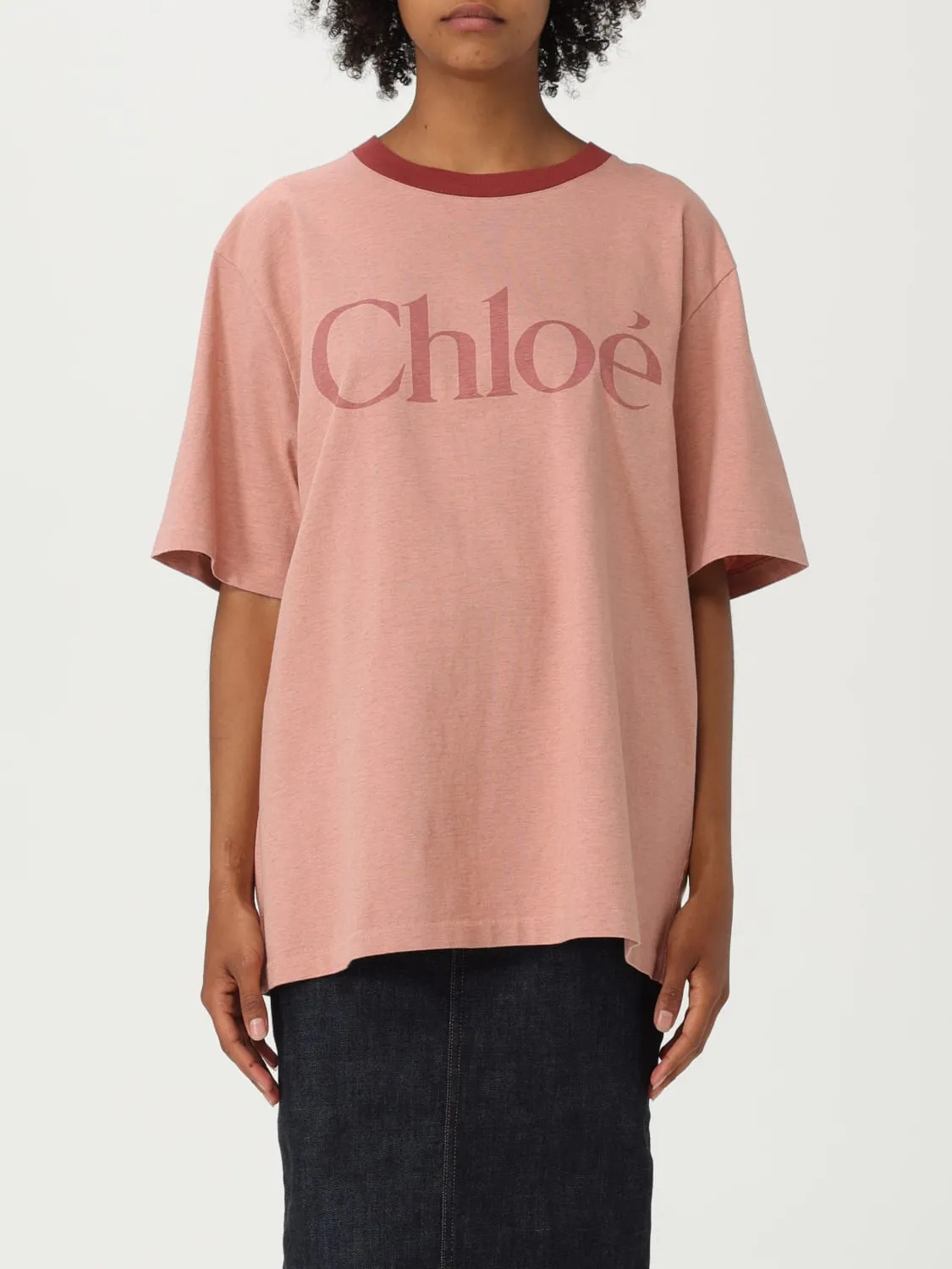 T-shirt oversize in cotone con maxi logo Chloé