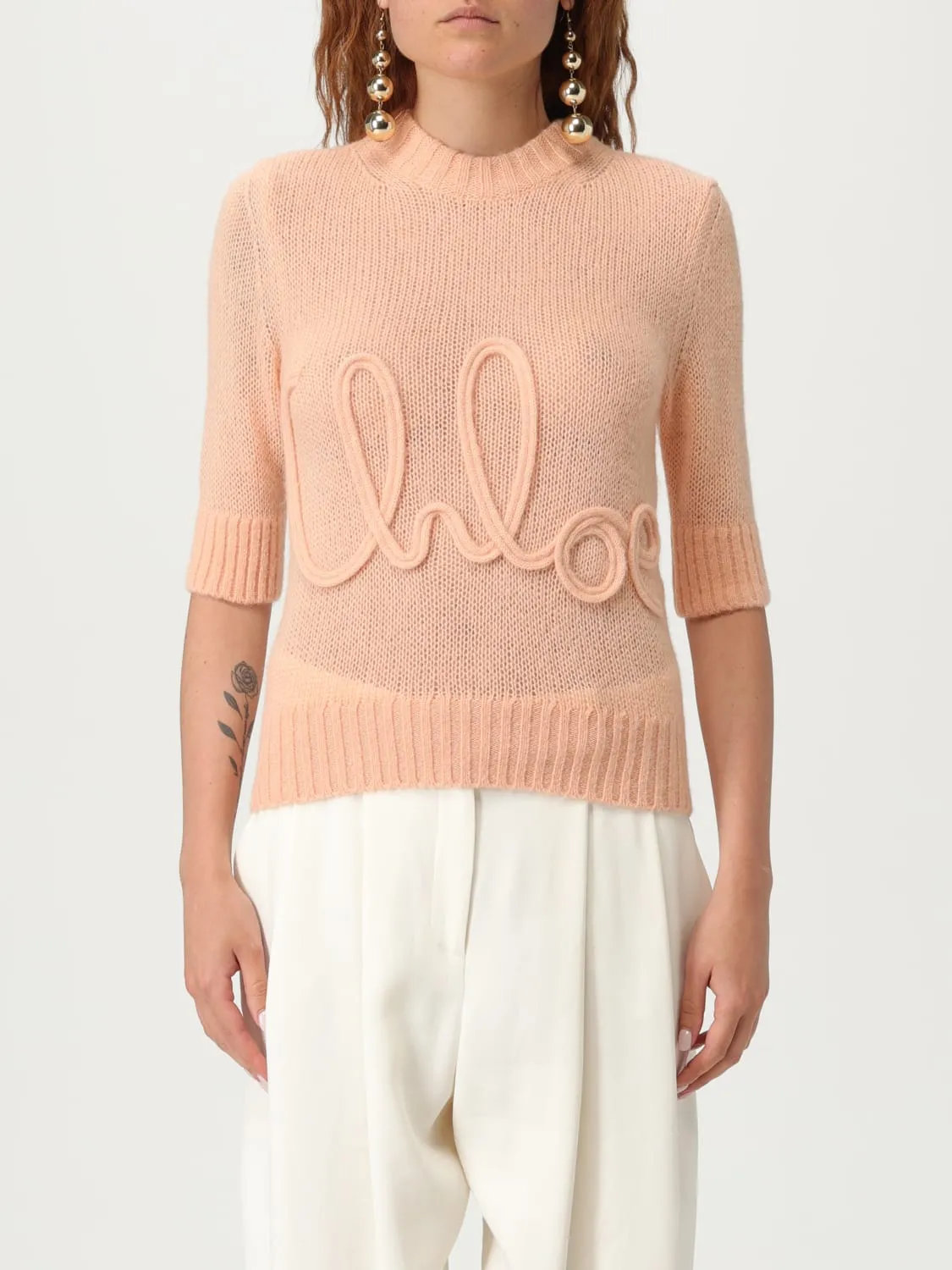 Pullover di lana di Alpaca e seta con logo Chloé