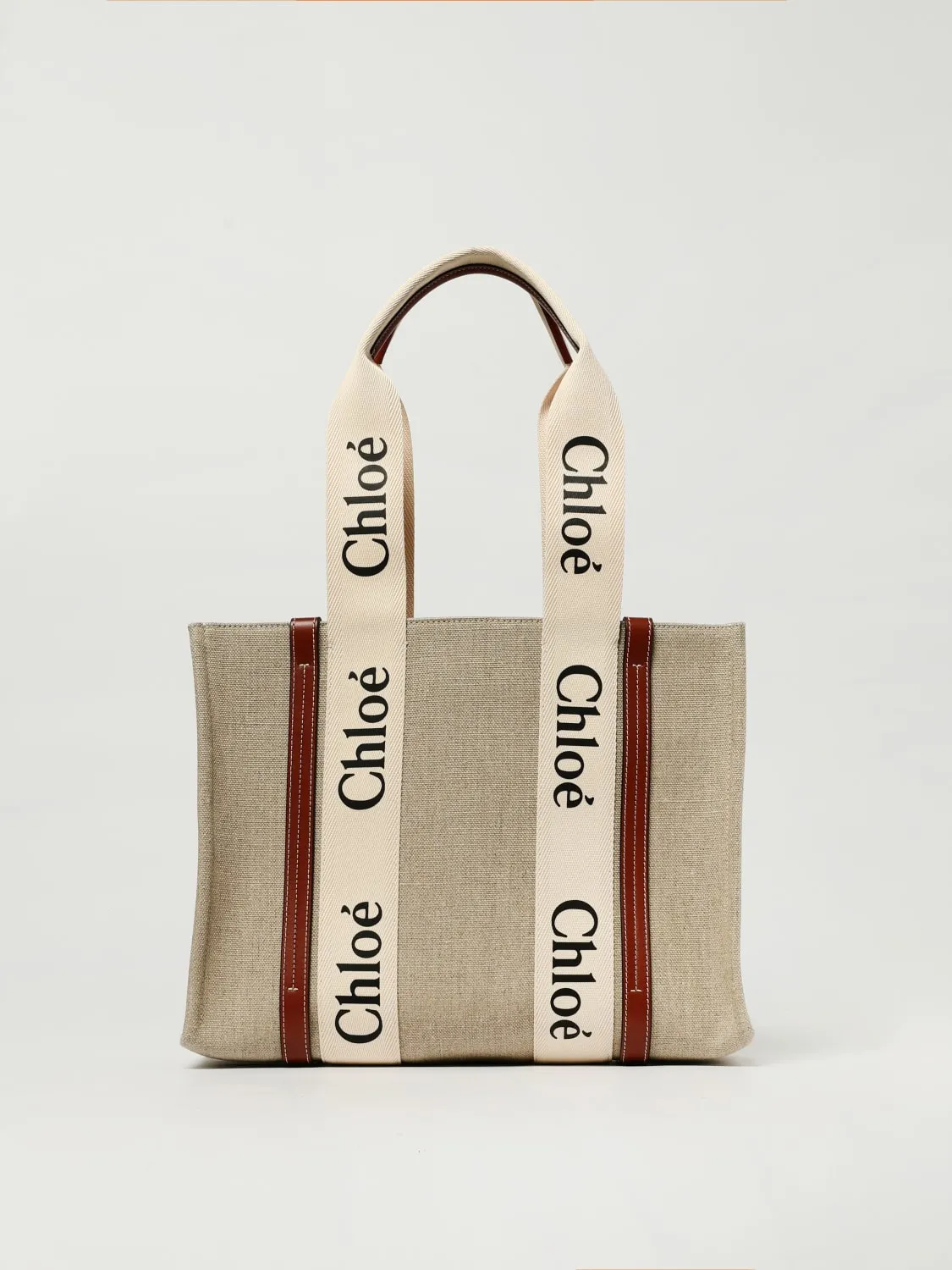 Borsa Woody Chloé in canvas di lino