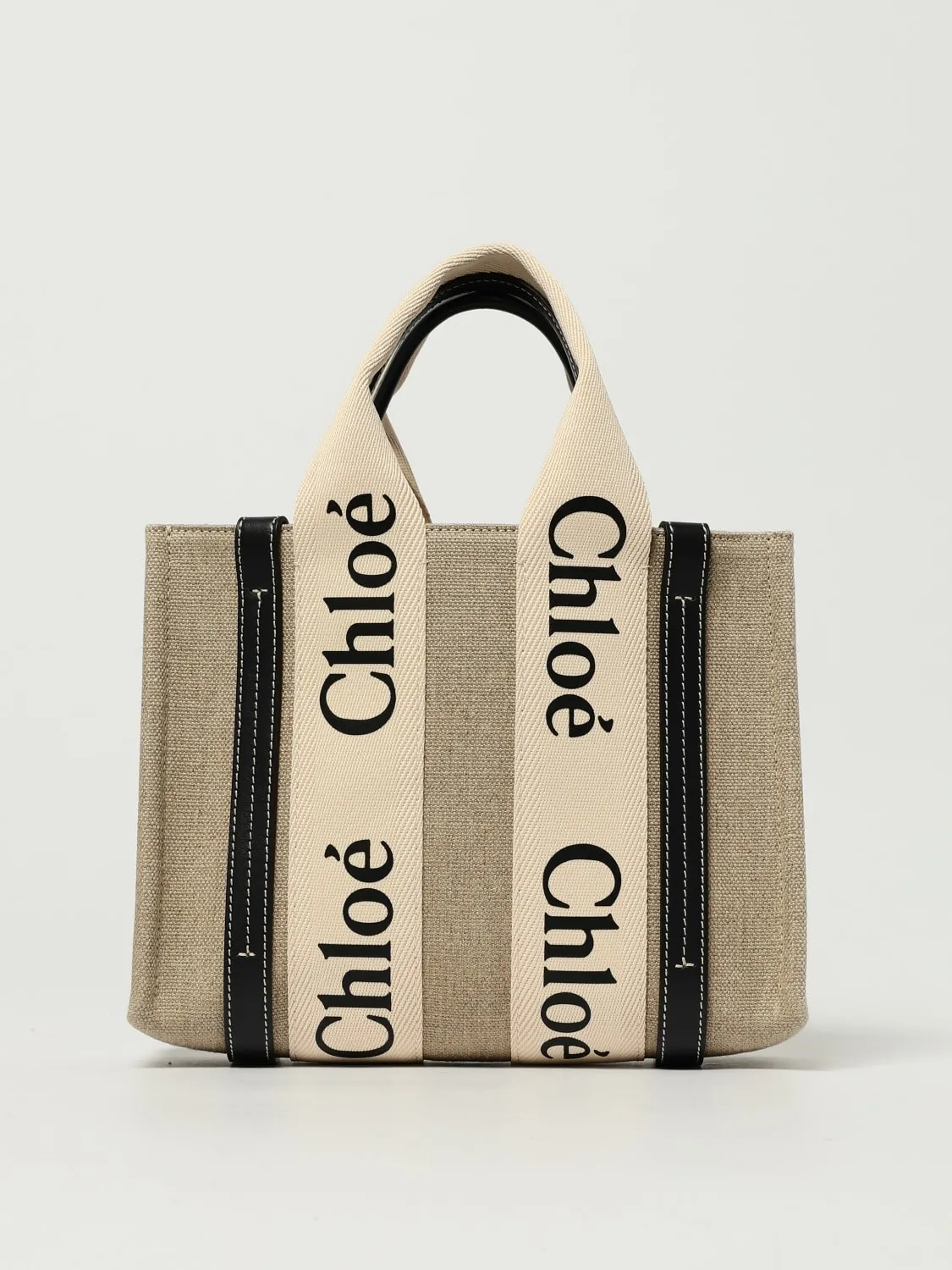 Borsa Woody Small Chloé in canvas di lino