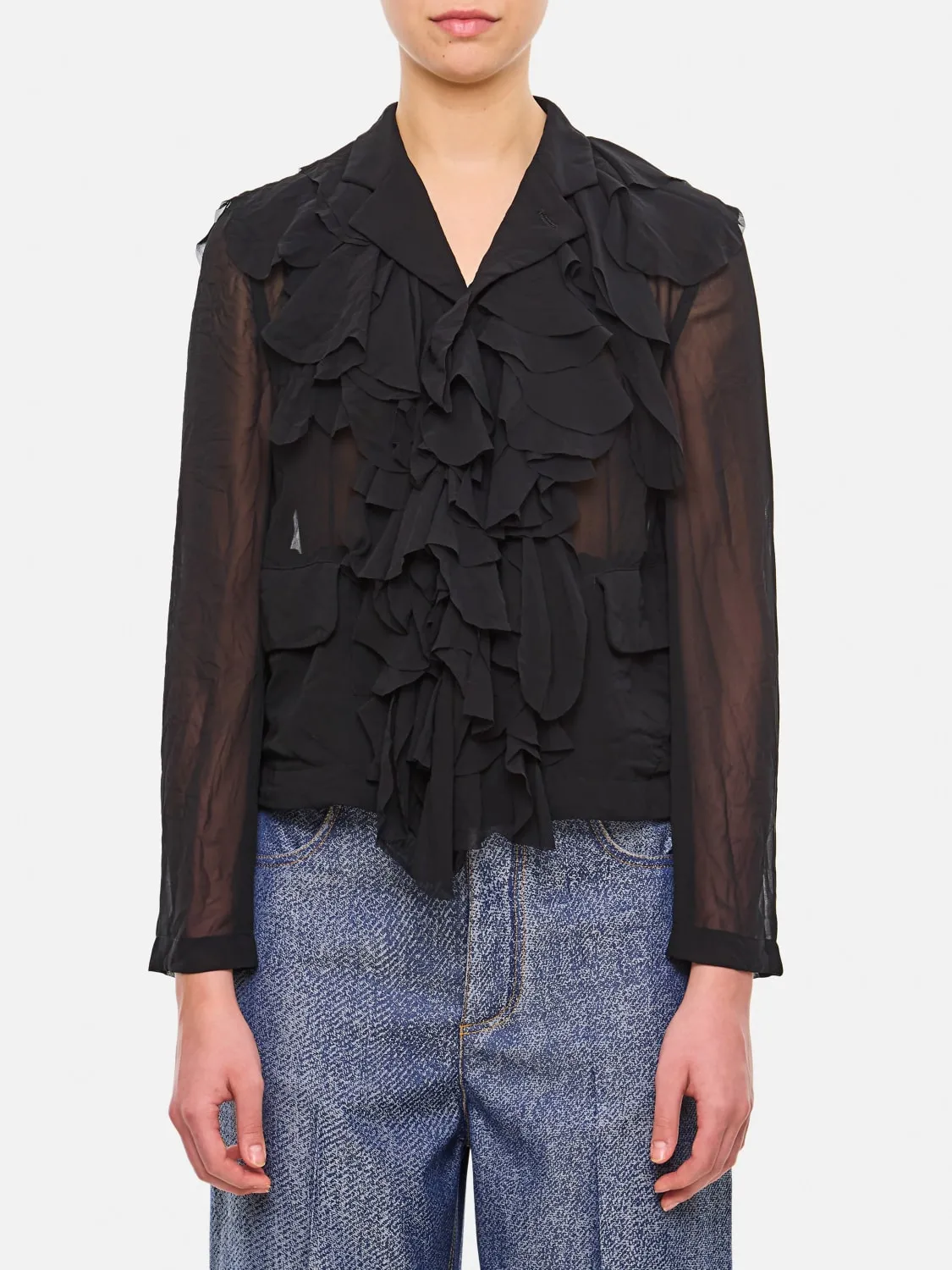 Blusa Comme Des Garçons in chiffon con rouches