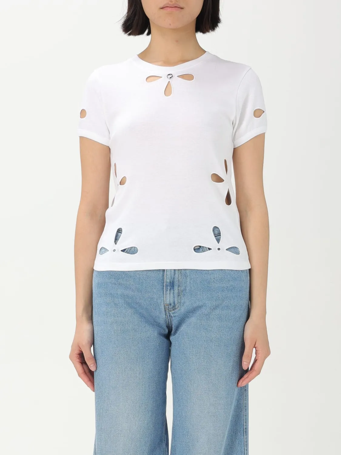 T-shirt in cotone con fori Coperni