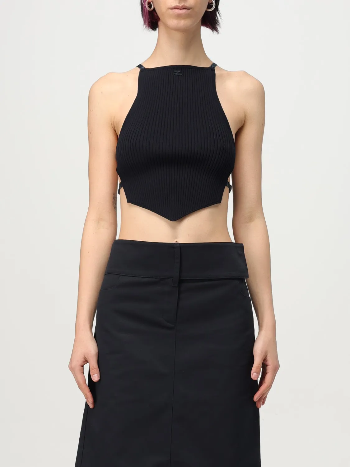 Top cropped Courrèges in viscosa a coste