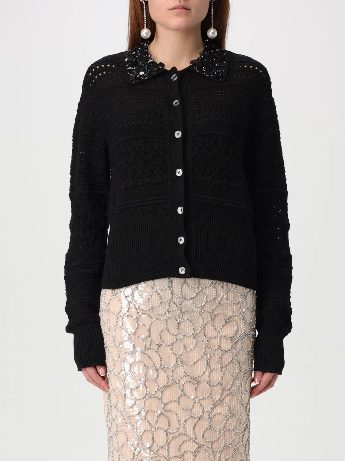 Cardigan Des Phemmes in cotone con collo ricamato