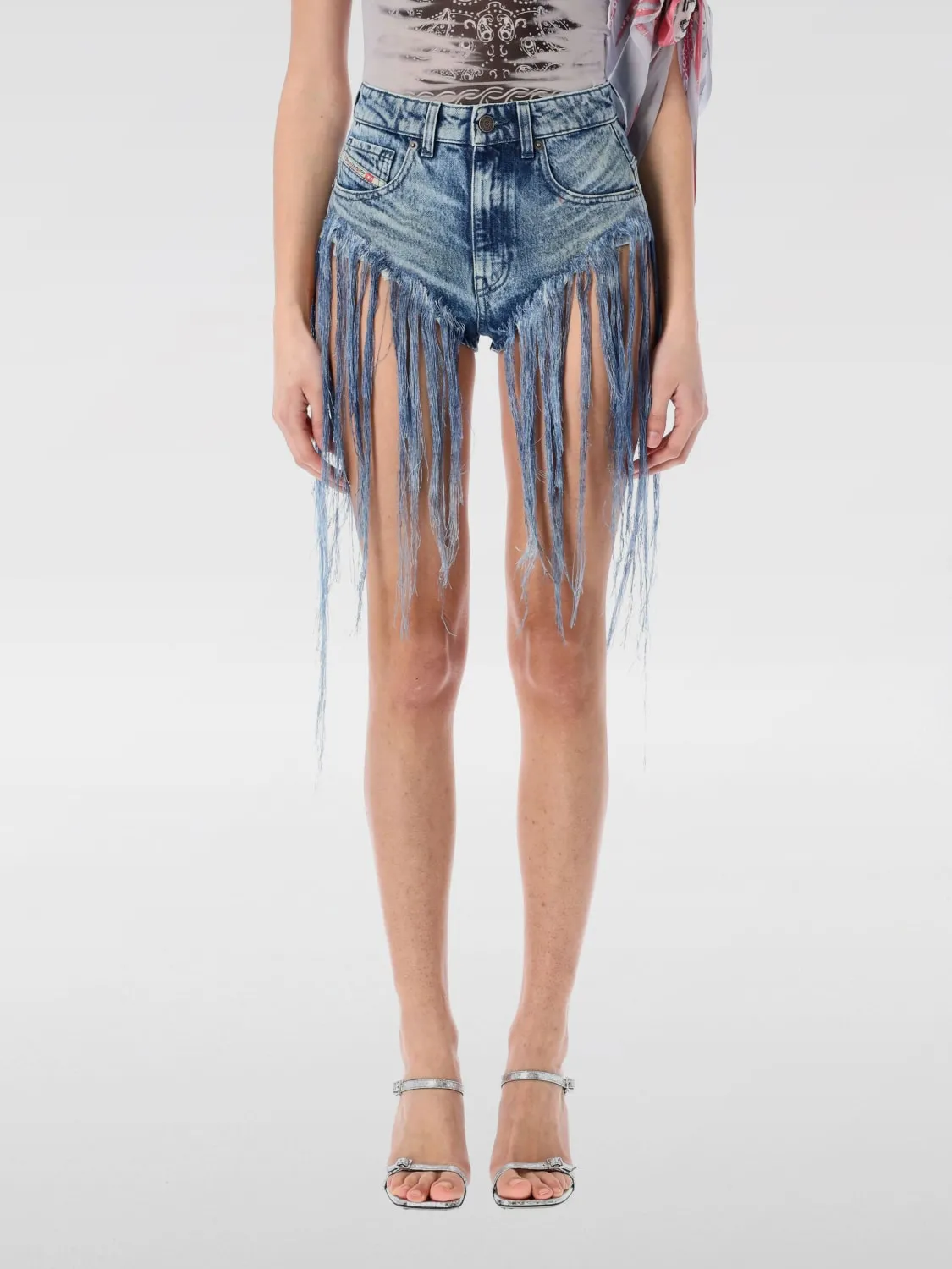 Pantaloncino Diesel in denim con frange