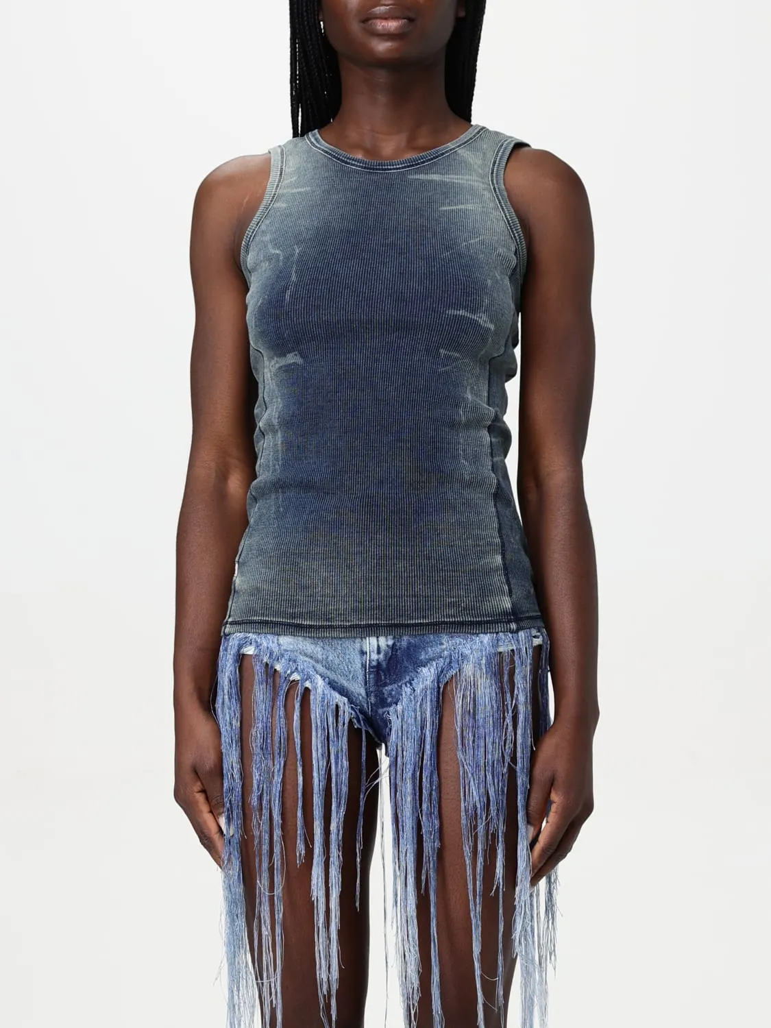 Tank top a coste con denim trompe l'oeil Diesel