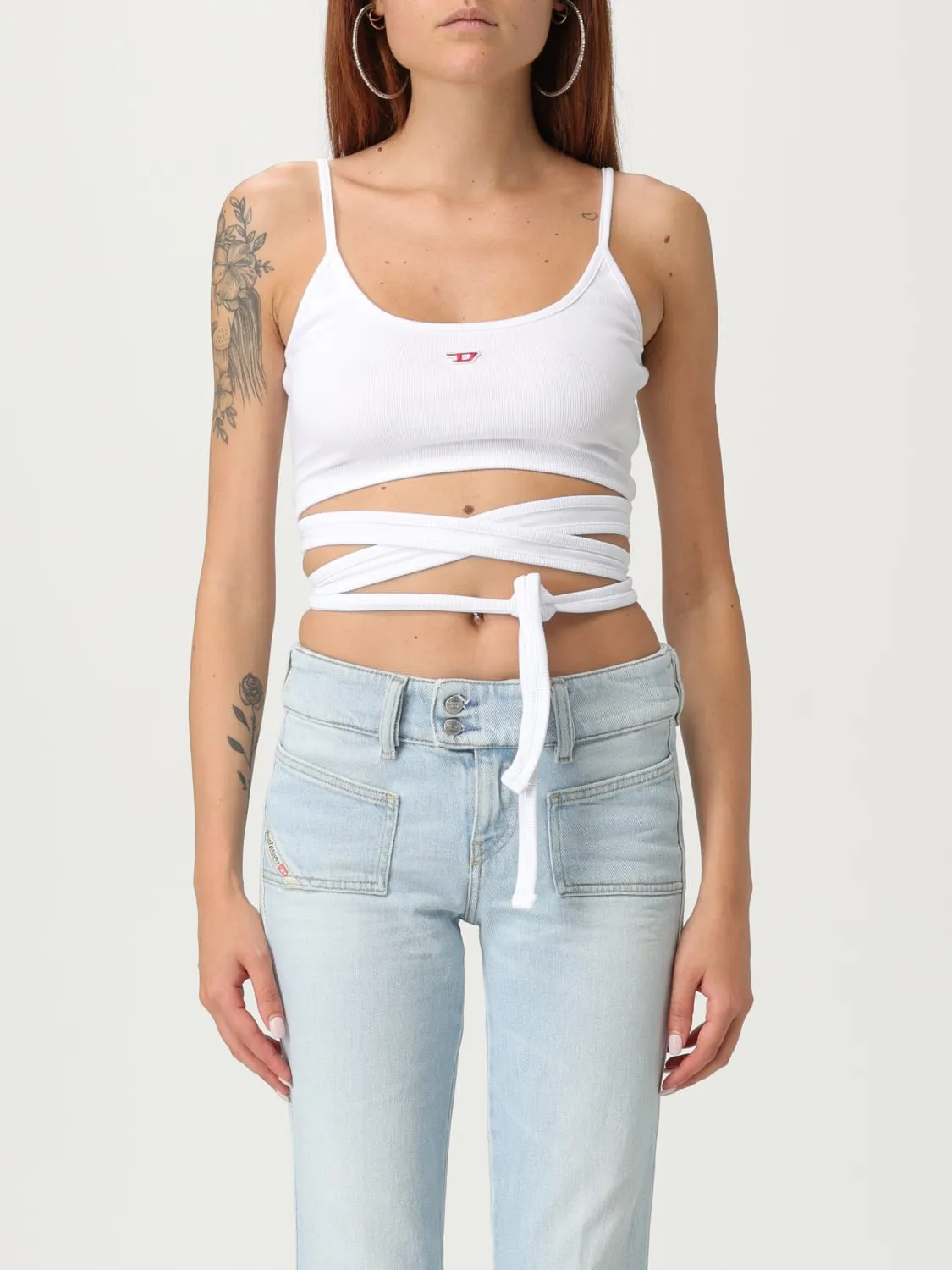 Top crop in cotone con logo Oval D Diesel