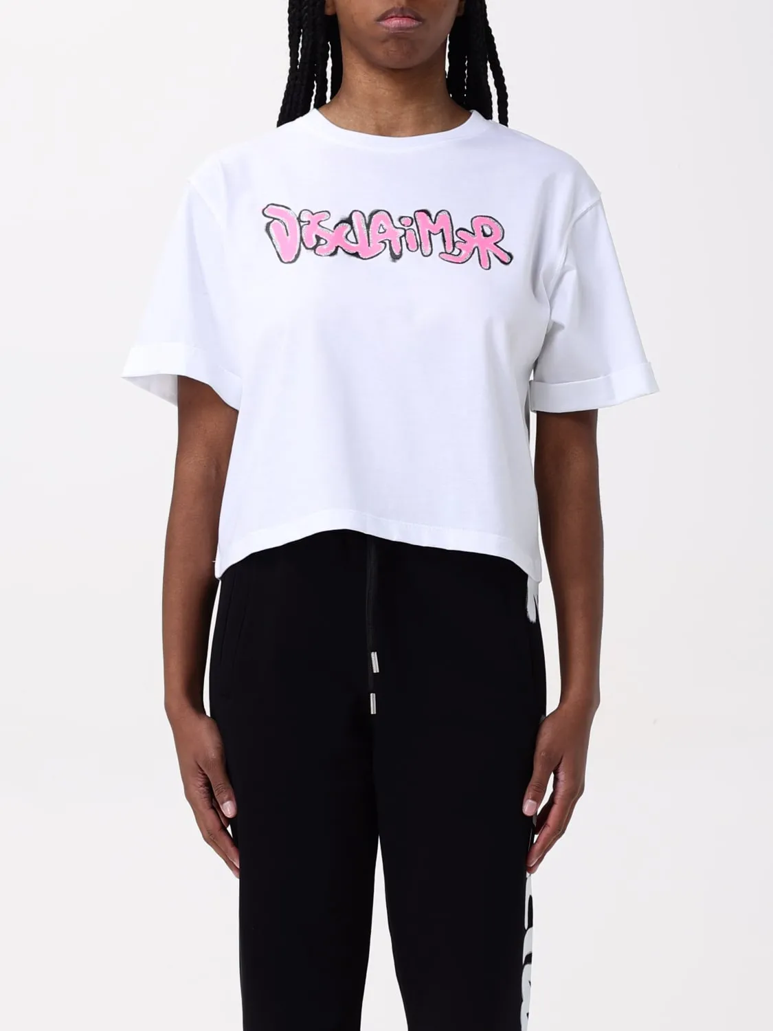 T-shirt crop in cotone con stampa logo Disclaimer