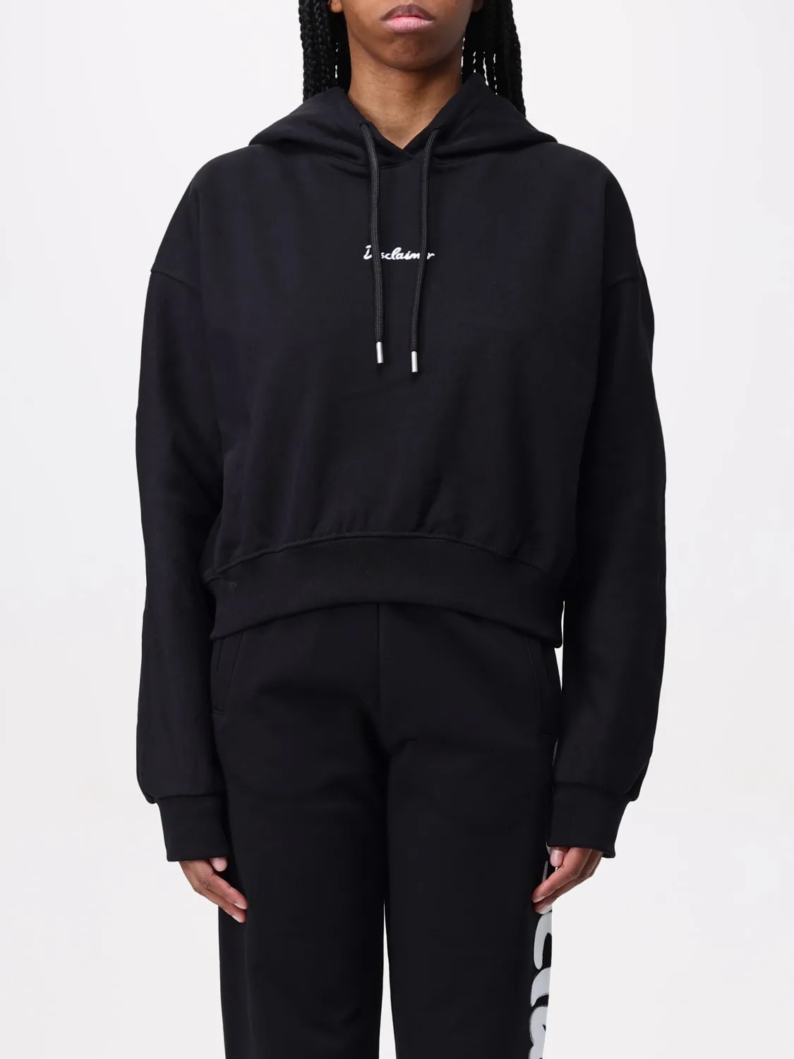 Felpa con cappuccio crop Disclaimer